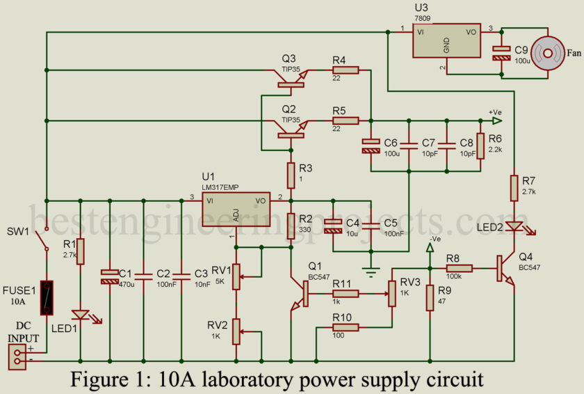 10A laboratory power supply circuit