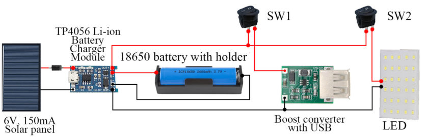 DIY Solar 18650 Charger with Emergency Light