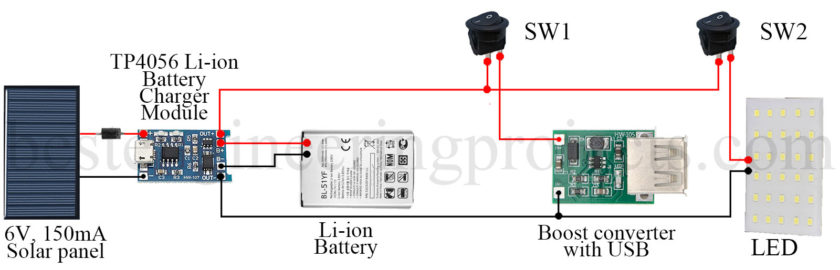 DIY Solar li ion Charger with Emergency Light