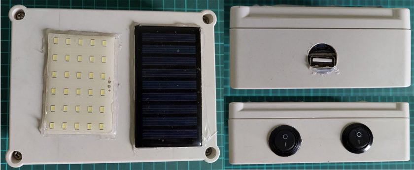 author prototype of diy solar 18650 charger with emergency light