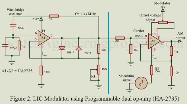 LIC modulator using programmable dual op-amp