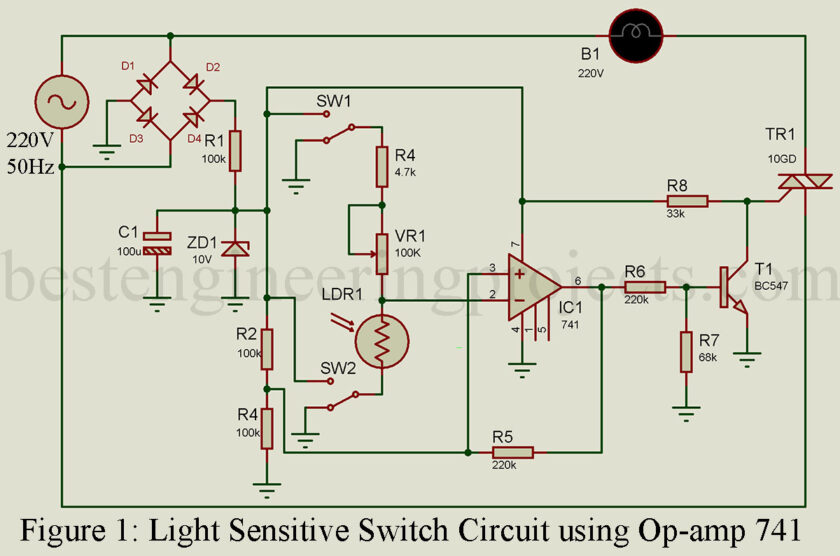 light sensitive switch circuit using opamp 741