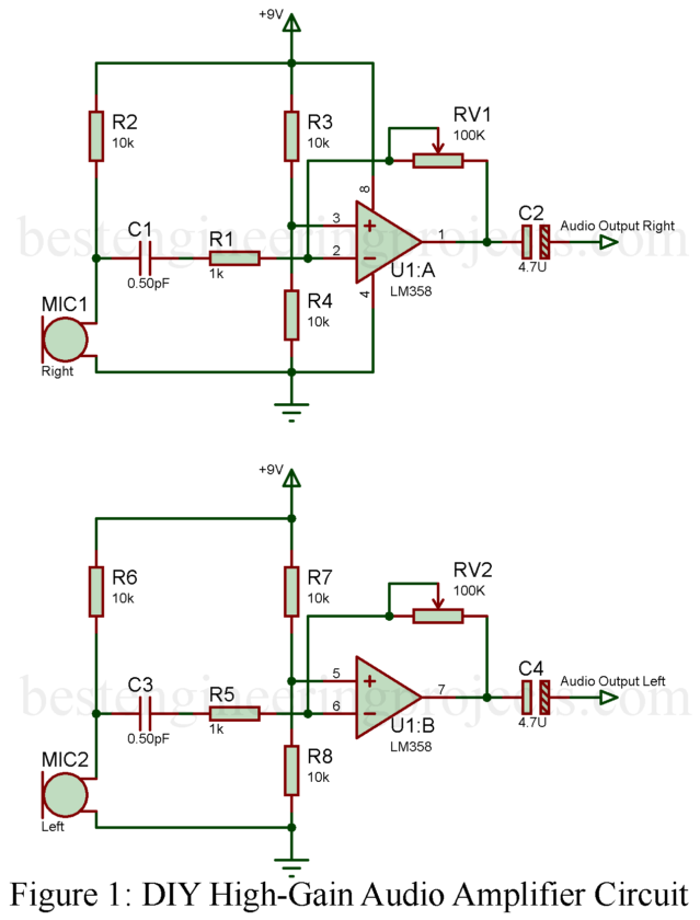 high gain audio amplifier circuit