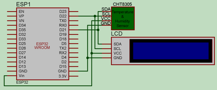 circuit diagram of esp32 and cht8305 temperature and humidity