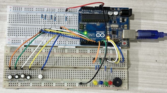 Arduino Fastest Finger First Game with LEDs and Reset Button Prototype