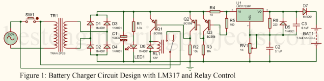 Battery Charger Circuit Design with LM317 and Relay Control