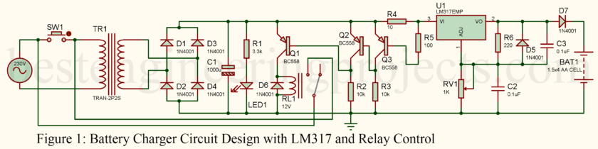 Battery Charger Circuit Design with LM317 and Relay Control