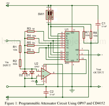 Programmable Attenuator Circuit Using OP07 and CD4052